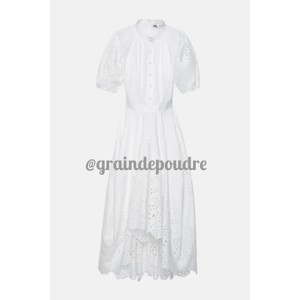 Rare! Zara Limited Edition Cotton Poplin Embroidered Eyelet Lace Hi Lo Dress L - Picture 5 of 5